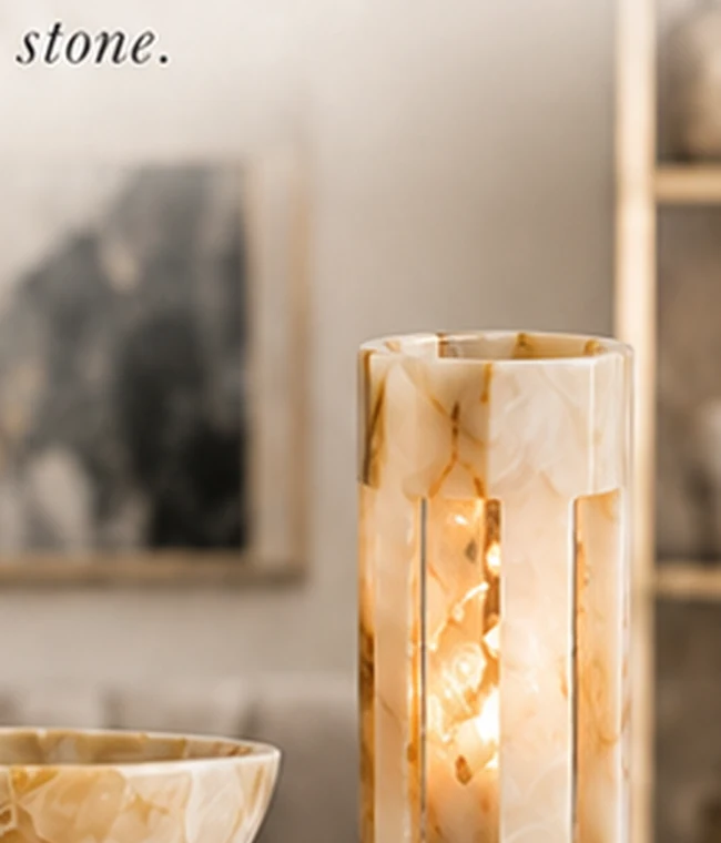 Warm illuminated natural stone gift lamp