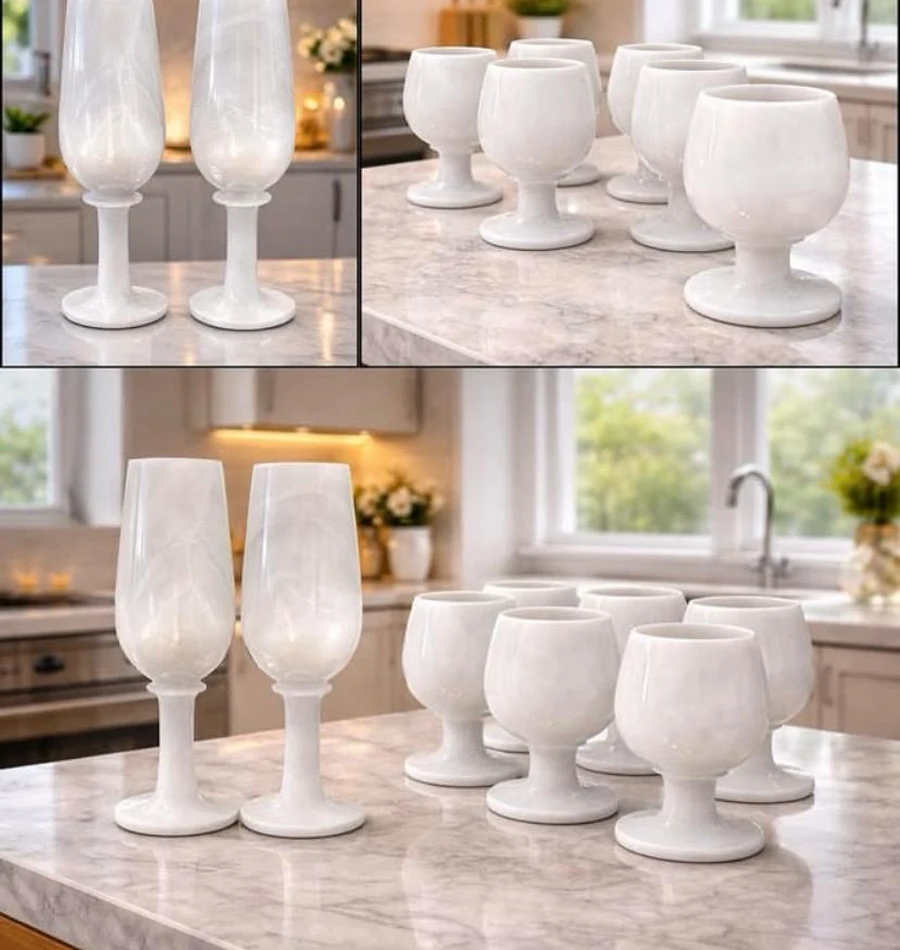 Ivory stone goblets and flutes